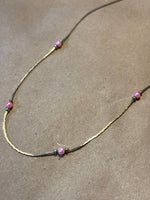 Silver Tone Necklace with Pink Beads