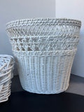 Pair of White Woven Wicker Baskets