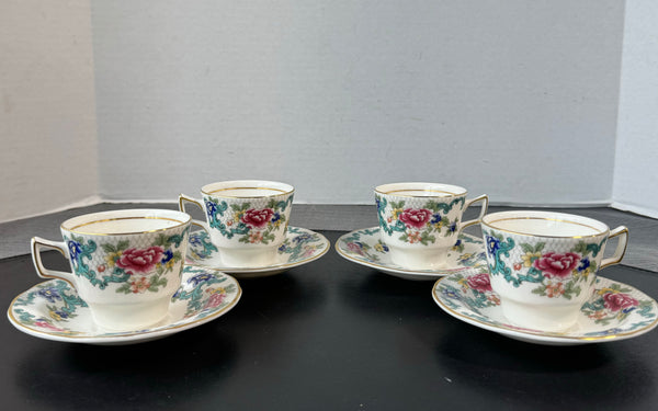 (I) 8-Piece Royal Doulton England The Majesty Collection Floradora Demitasse Cups & Saucers Set