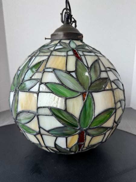 Palm Tree Vintage Stained Slag Glass Hanging Globe Light