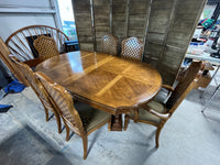 Double Pedestal Dining Table, Leaf, 6 Chairs