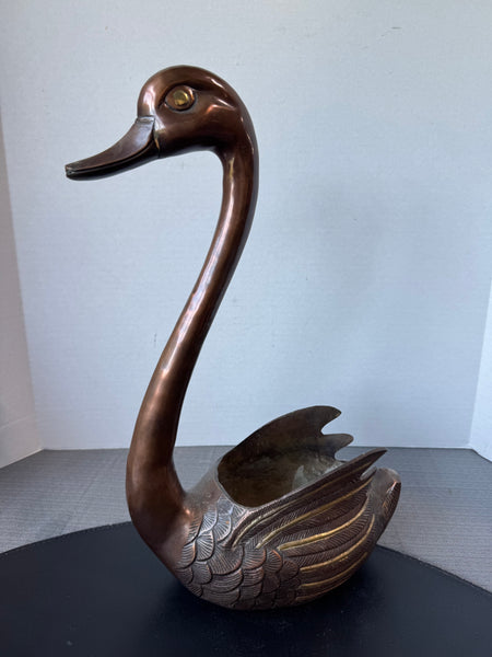 Bronze Tone Brass Large Vintage Swan Planter