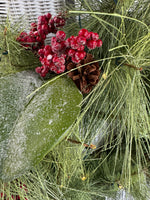 Faux Fir & Hollyberries Wreath with Lights