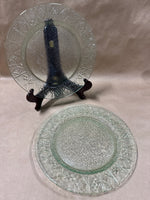 2 Indiana Vintage Pressed Glass Dinner Plates Green Diamond Pattern