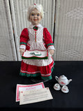 Danbury Mint Porcelain Mrs Claus Doll with Tea Set, Accessories & Stand in Box