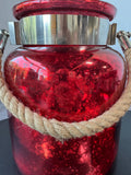 Pair of Red Mercury Glass Candle Luminaries with Rope Handles