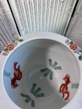 Chinese Floral Birds Ceramic Koi Fishbowl Planter on Wooden Stand