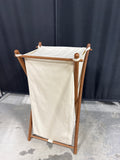 Cream Colored Canvas Folding Laundry Hamper With Top - Embroidered (B)