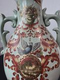 Asian Inspired Crackled Celadon Vase with Bird Motif