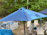 7’ Blue Fabric Umbrella w/Heavy Base/Holder