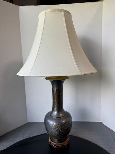 Asian Inspired Pewter & Brass Table Lamp (WORKS)