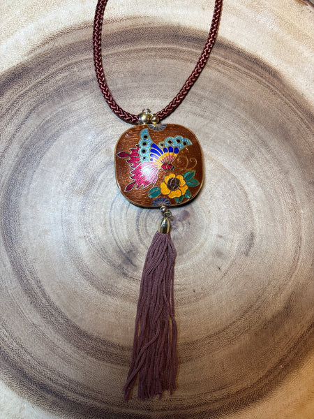 Butterfly Pendant on Braided  Necklace with Tassel