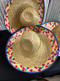 Trio of Blue Rimmed Straw Sombreros
