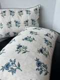 Pair of Embroidered Blue Floral Duck Feather Throw Pillows