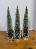 Skinny Bottlebrush Flocked Christmas Trees With Wooden Base- With Tags - Pier 1 - Set Of 3 (A)