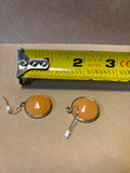 Gold Tone Earrings with Round Peach Faceted Stone