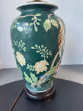 Green Asian Inspired Floral Birds Ceramic Urn Lamp (WORKS)
