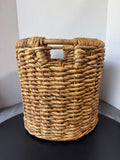 Large Boho Water Hyacinth & Rattan Round Storage Basket with Handles