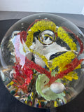 (G) Bubble Floral Garden Art Glass Paperweight on Stand AS IS (READ DESCRIPTION CAREFULLY)