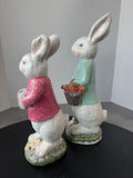 Pair of Glittery White Easter Bunny Statues