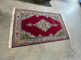 Hand Woven Rug (pink/green/cream)6'10" fringe to fringe x 4'