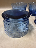 Blue Glass Floral Cereal / Dessert Bowls