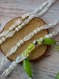 2-Piece Tropical Set: Long Iridescent Plastic Beaded Necklace with Lime Stretch Bracelet