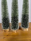 Skinny Bottlebrush Flocked Christmas Trees With Wooden Base- With Tags - Pier 1 - Set Of 3 (A)