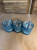 Set Of 3 Frosted Blue Floral And Butterfly Tea Light Candle Votives With Battery Operated Tea Light Candles By Valerie Parr Hill // 2 Sets Available // *** PRICED INDIVIDUALLY ***