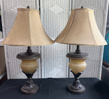 Pair of Ornate Resin & Glass Urn 3-Way Table Lamps (WORKS)