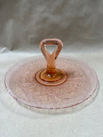 Pink Depression Glass Crackled Glass Style Handle Dessert Platter
