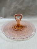 Pink Depression Glass Crackled Glass Style Handle Dessert Platter