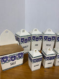 Purple Floral Vintage Ceramic Cannister And Spice Set AS IS - READ DESCRIPTION CAREFULLY