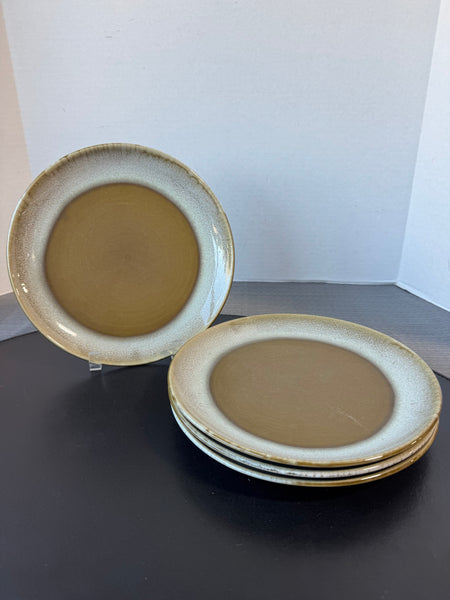 4-Piece Harkerware Brown Drip Glazed Stoneware Dinner Plates Set