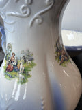 Periwinkle & Cream Vintage Ceramic Pitcher & Basin
