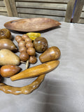 (B) Lot Of Mid Century Wooden Fruit With Wooden Tray — 12 Pieces