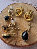 Trio of Black & Gold Tone Vintage Earrings (C)