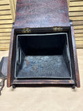 Wood And Brass Coal Scuttle With Metal Liner And Scoop