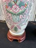 Pair of Chinese Pink Floral 3-Way Ginger Jar Lamps (WORKS)