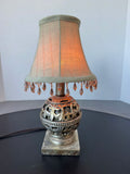Ornate Resin Accent Lamp with Bead Fringed Shade (WORKS)