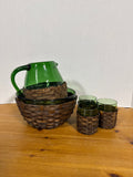 Empoli Mid Century Green Glass In Wicker Set - 5 Pieces