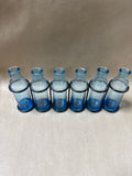Set Of 6 Blue Glass Bud Vases In Metal Caddy