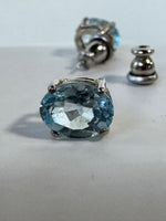 3.50 Carat Oval Faceted Natural Aquamarine Silver Earrings