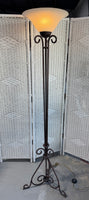 Heavyweight Rustic Metal Scroll Torchiere Floor Lamp (WORKS)