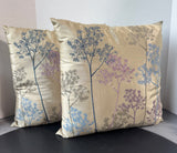 Pair of Champagne Throw Pillows with Multicolored Dandelions