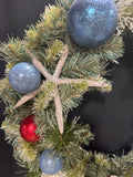 Shells & Ball Ornaments Faux Fir Beachy Christmas Wreath with Lights (WORKS)
