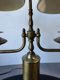 Brass Vintage Double Arm Student Lamp with Green Metal Tole Shades (WORKS)