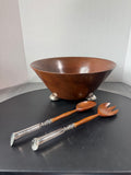 Crown Silver Inc. Mahogany Salad Bowl & Servers with Sterling Silver Accents