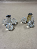 Pair Of Silver Plate And Gold Plate Candle Holders With Footed Crystals Balls