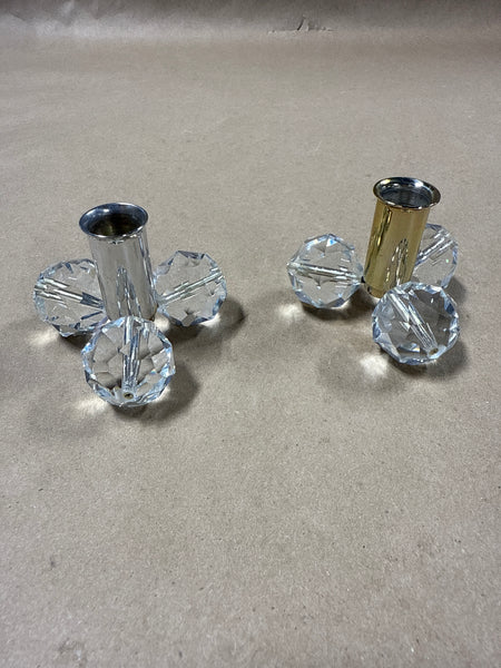Pair Of Silver Plate And Gold Plate Candle Holders With Footed Crystals Balls